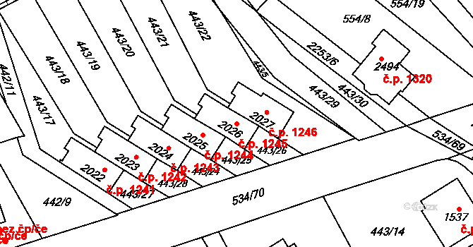 Lomnice nad Popelkou 1245 na parcele st. 2026 v KÚ Lomnice nad Popelkou, Katastrální mapa