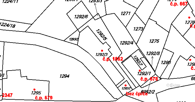 Boskovice 1862 na parcele st. 1292/3 v KÚ Boskovice, Katastrální mapa