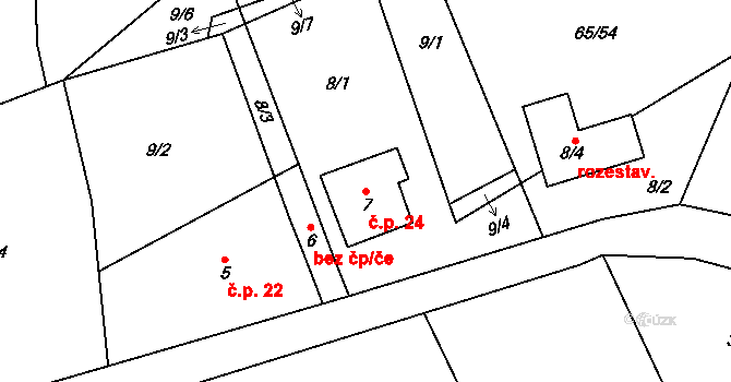 Kleštěnice 24, Komárov na parcele st. 7 v KÚ Kleštěnice, Katastrální mapa