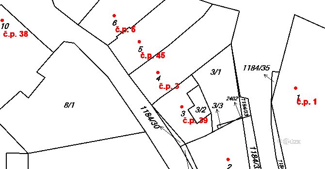 Vrbka 3 na parcele st. 4 v KÚ Vrbka u Sulimova, Katastrální mapa