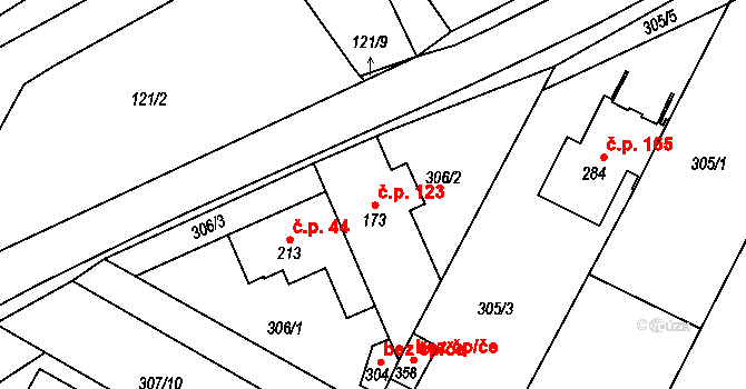 Žalkovice 123 na parcele st. 173 v KÚ Žalkovice, Katastrální mapa