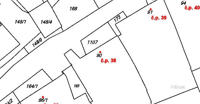 Štarnov 38 na parcele st. 90 v KÚ Štarnov, Katastrální mapa