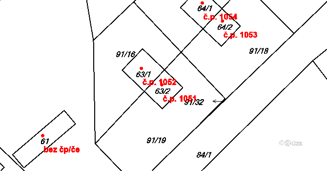 Kozlov 1051 na parcele st. 63/2 v KÚ Kozlov u Velkého Újezdu, Katastrální mapa