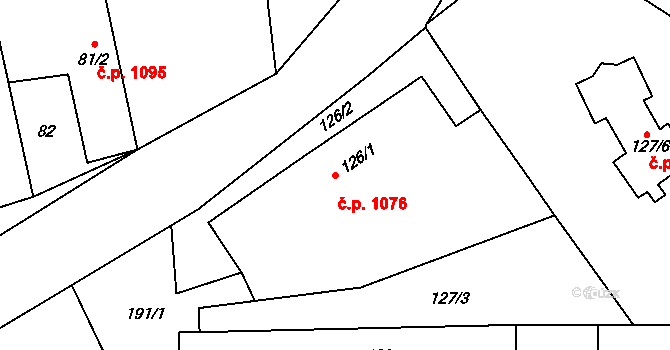 Dolní Sukolom 1076, Uničov na parcele st. 126/1 v KÚ Dolní Sukolom, Katastrální mapa