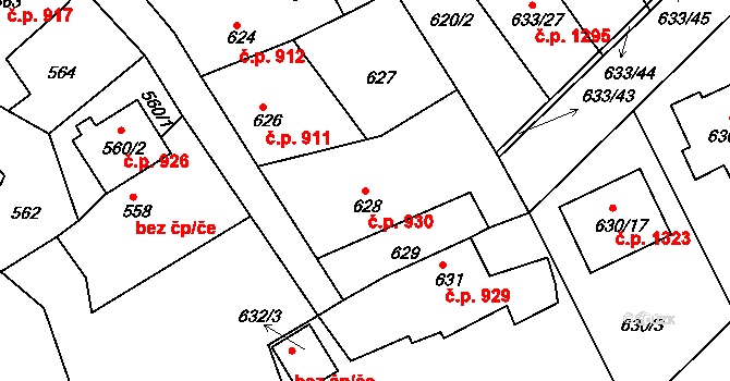 Hořovice 930 na parcele st. 628 v KÚ Velká Víska, Katastrální mapa