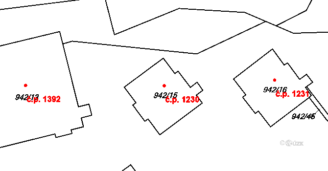 Hořovice 1230 na parcele st. 942/15 v KÚ Velká Víska, Katastrální mapa