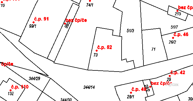 Černouček 52 na parcele st. 73 v KÚ Černouček, Katastrální mapa