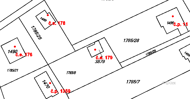 Rožnov pod Radhoštěm 179 na parcele st. 3879 v KÚ Rožnov pod Radhoštěm, Katastrální mapa