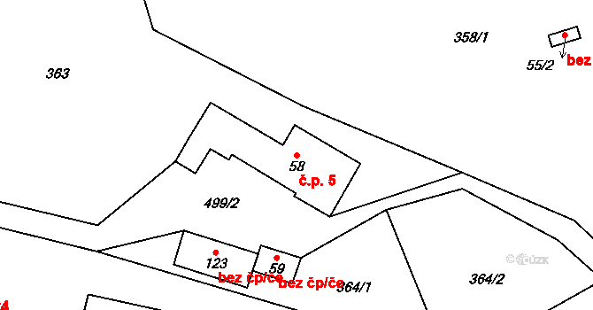 Vidoň 5, Tetín na parcele st. 58 v KÚ Tetín, Katastrální mapa