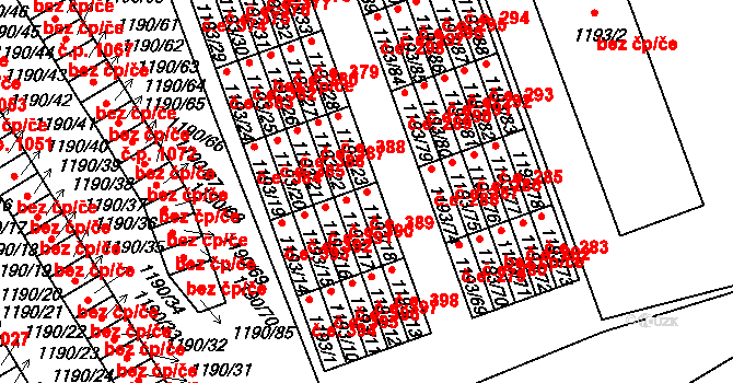 Bechyně 389 na parcele st. 1193/18 v KÚ Bechyně, Katastrální mapa