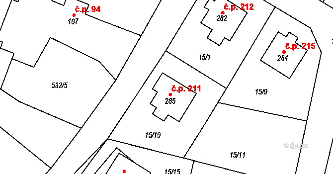 Libuň 211 na parcele st. 285 v KÚ Libuň, Katastrální mapa