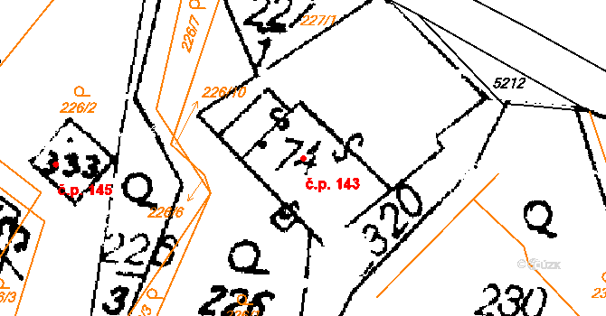 Damníkov 143 na parcele st. 74 v KÚ Damníkov, Katastrální mapa