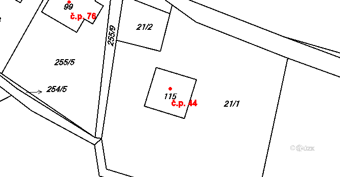 Domoradice 44, Vysoké Mýto na parcele st. 115 v KÚ Domoradice, Katastrální mapa