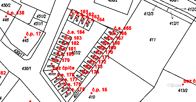 Miřetice u Klášterce nad Ohří 169, Klášterec nad Ohří na parcele st. 407/11 v KÚ Miřetice u Klášterce nad Ohří, Katastrální mapa