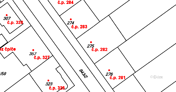 Hrotovice 282 na parcele st. 275 v KÚ Hrotovice, Katastrální mapa