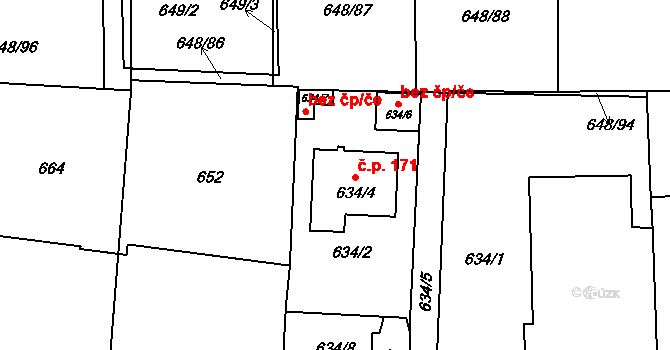 Nové Homole 171, Homole na parcele st. 634/4 v KÚ Homole, Katastrální mapa