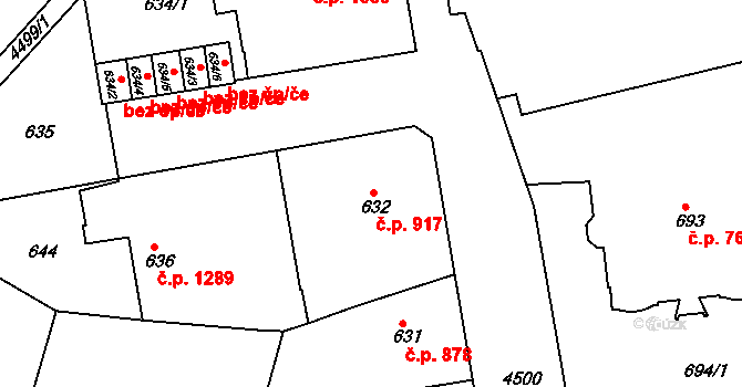 Teplice 917 na parcele st. 632 v KÚ Teplice, Katastrální mapa