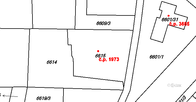 Frýdek 1973, Frýdek-Místek na parcele st. 6615 v KÚ Frýdek, Katastrální mapa