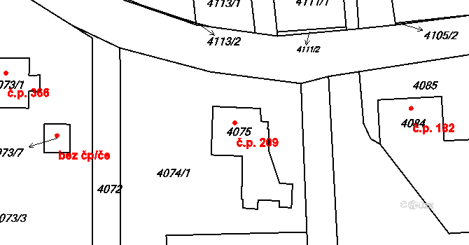Lískovec 209, Frýdek-Místek na parcele st. 4075 v KÚ Lískovec u Frýdku-Místku, Katastrální mapa