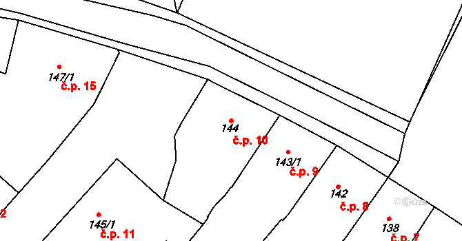 Střed 10, Rokycany na parcele st. 144 v KÚ Rokycany, Katastrální mapa