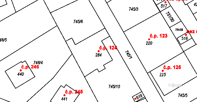 Liběchov 124 na parcele st. 284 v KÚ Liběchov, Katastrální mapa