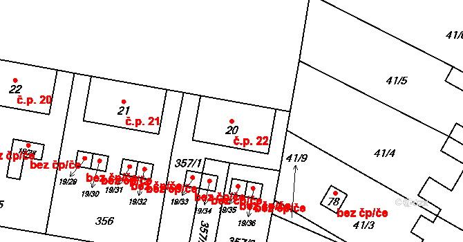 Dolní Dvory 22, Cheb na parcele st. 20 v KÚ Dolní Dvory, Katastrální mapa