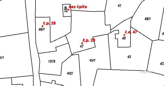 Krajková 29 na parcele st. 47 v KÚ Krajková, Katastrální mapa