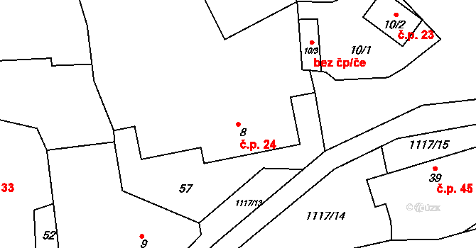 Radlice 24, Barchovice na parcele st. 8 v KÚ Radlice u Barchovic, Katastrální mapa