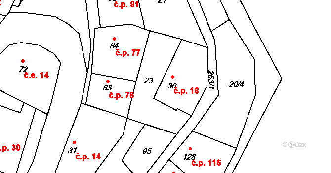 Žabonosy 18 na parcele st. 30 v KÚ Žabonosy, Katastrální mapa