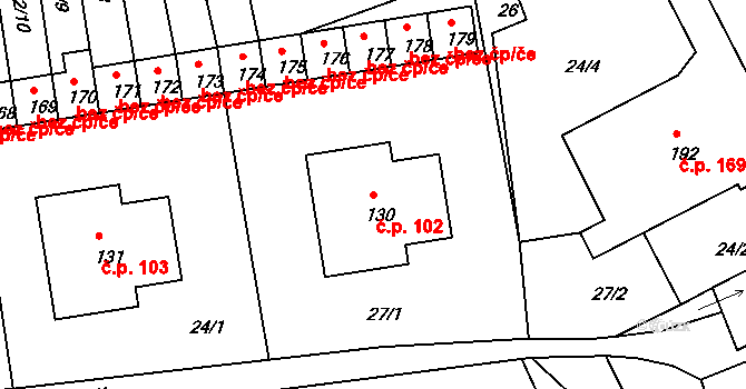 Český Rudolec 102 na parcele st. 130 v KÚ Český Rudolec, Katastrální mapa