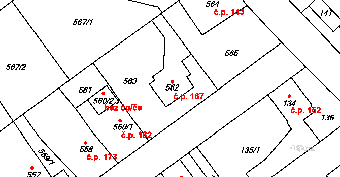 Kolovraty 167, Praha na parcele st. 562 v KÚ Kolovraty, Katastrální mapa