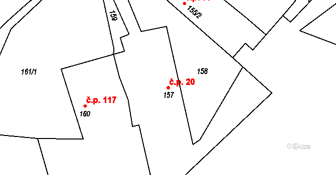 Tušť 20, Suchdol nad Lužnicí na parcele st. 157 v KÚ Tušť, Katastrální mapa