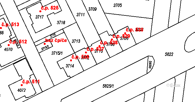 Záběhlice 528, Praha na parcele st. 3710 v KÚ Záběhlice, Katastrální mapa
