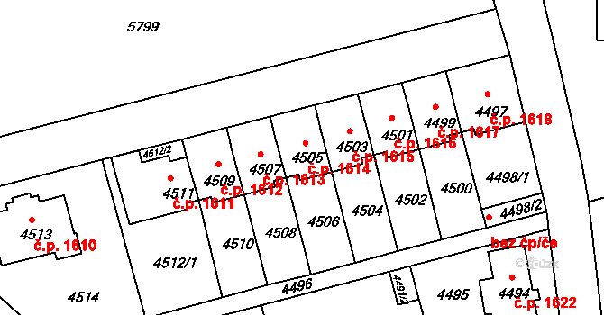 Záběhlice 1614, Praha na parcele st. 4505 v KÚ Záběhlice, Katastrální mapa