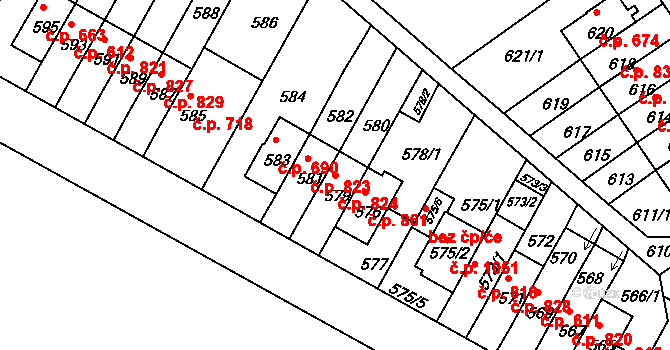 Braník 824, Praha na parcele st. 579 v KÚ Braník, Katastrální mapa