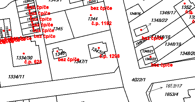 Modřany 1298, Praha na parcele st. 1347/2 v KÚ Modřany, Katastrální mapa