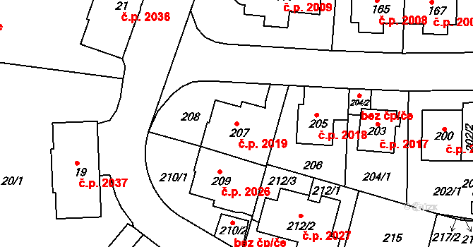 Komořany 2019, Praha na parcele st. 207 v KÚ Komořany, Katastrální mapa