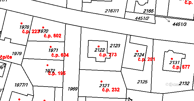 Strašnice 273, Praha na parcele st. 2122 v KÚ Strašnice, Katastrální mapa