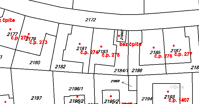 Záběhlice 275, Praha na parcele st. 2183 v KÚ Záběhlice, Katastrální mapa