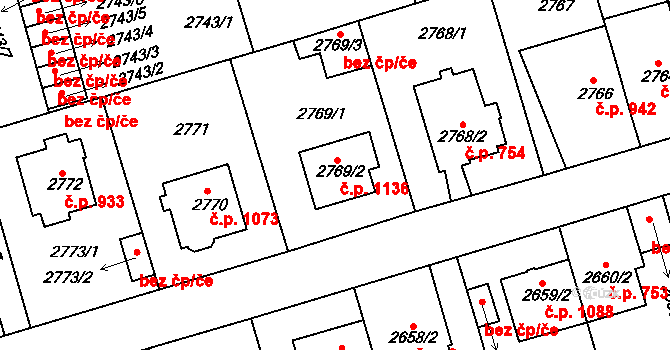Michle 1136, Praha na parcele st. 2769/2 v KÚ Michle, Katastrální mapa