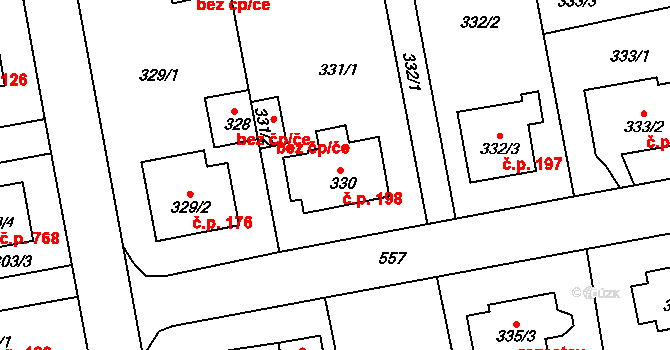Horní Měcholupy 198, Praha na parcele st. 330 v KÚ Horní Měcholupy, Katastrální mapa