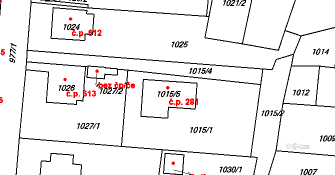 Sedlčany 281 na parcele st. 1015/5 v KÚ Sedlčany, Katastrální mapa