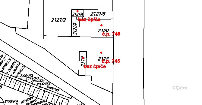 České Budějovice 2 745, České Budějovice na parcele st. 2118 v KÚ České Budějovice 2, Katastrální mapa