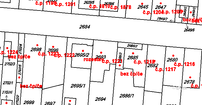 České Budějovice 7 1221, České Budějovice na parcele st. 2693 v KÚ České Budějovice 7, Katastrální mapa