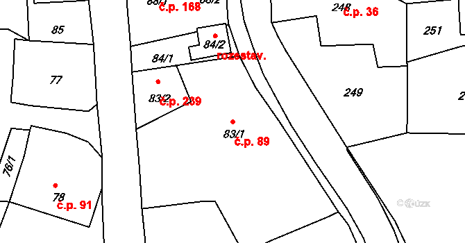 Dolní Libchava 89, Česká Lípa na parcele st. 83/1 v KÚ Dolní Libchava, Katastrální mapa