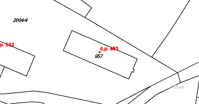 Rtyně v Podkrkonoší 463 na parcele st. 957 v KÚ Rtyně v Podkrkonoší, Katastrální mapa