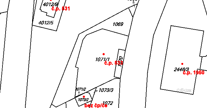 Hranice 533, Karviná na parcele st. 1071/1 v KÚ Karviná-město, Katastrální mapa
