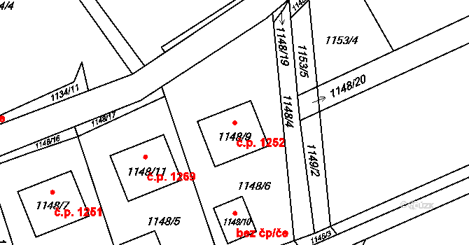 Ráj 1252, Karviná na parcele st. 1148/9 v KÚ Ráj, Katastrální mapa