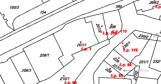 Chotutice 1 na parcele st. 207/1 v KÚ Chotutice, Katastrální mapa