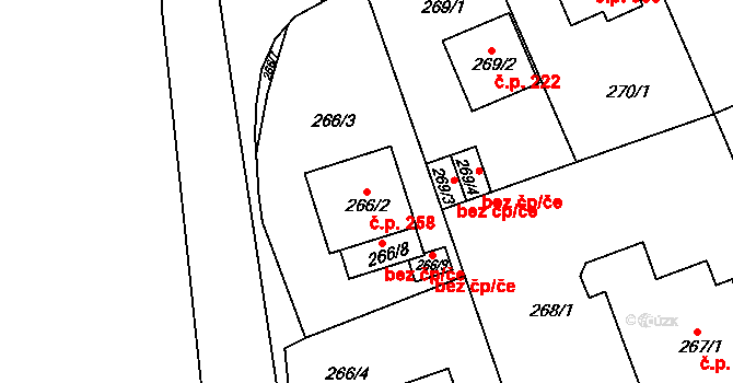 Hradiště 258, Plzeň na parcele st. 266/2 v KÚ Hradiště u Plzně, Katastrální mapa